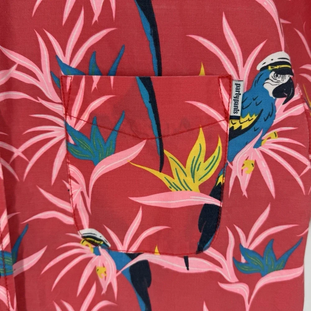 Party Pants Hawaiian Shirt XL‎ Pink Parrot Tropical Button Up Short Sleeve Beach